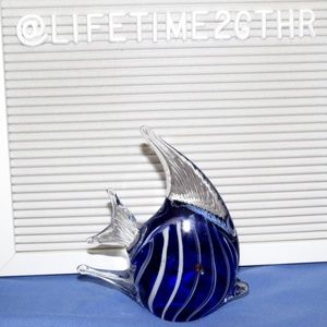 Blue Striped Art Glass Fish Paperweight